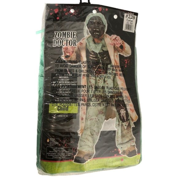Halloween Zombie Doctor Lab Coat Mask Scrubs Boys Girls Large 12-14 Costume - Picture 1 of 10